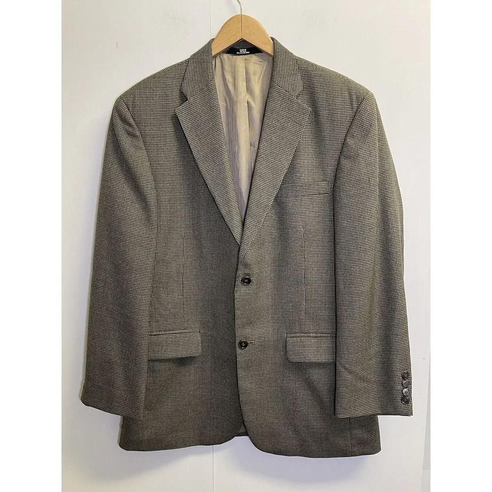 Haggar Blazer Mens 40R Houndstooth Brown‎ Wool Blend Suit Jacket Sport Coat